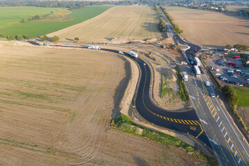 Roundabout under construction Top down aerial view of a traffic roundabout. Aerial view. Solving the problem of jams. Road construction