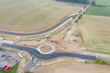 Roundabout under construction Top down aerial view of a traffic roundabout. Aerial view. Solving the problem of jams. Road construction