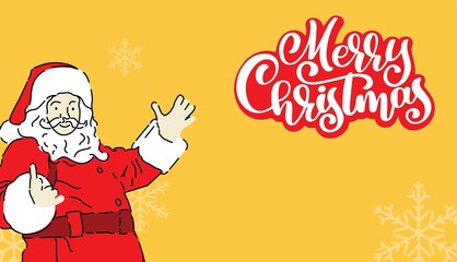 santa claus line art with Merry Christmas Lettering for Greeting Card and Banner poster