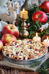 Fruit tart covered with crumble.