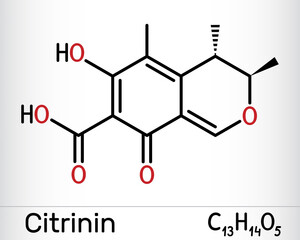 Fototapeta premium Citrinin molecule. It is antibiotic and mycotoxin from Penicillium citrinum. Skeletal chemical formula