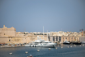 The side view of the Port with boats in Malta