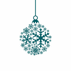 Fototapeta na wymiar Aquamarine Christmas ball isolated snowflakes vector 