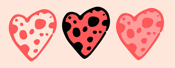 A pink a heart in dots. a hand-drawn simple heart with a pattern of dots of different sizes, a pink outline for a Valentine's day template