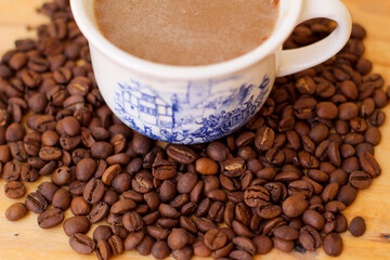 coffee beans and cup