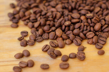 coffee beans on wooden background
