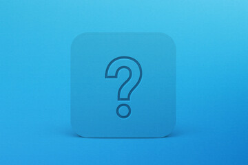 Question mark design on blue button