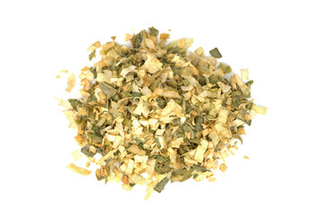 dried natural leek on white background. (Allium ampeloprasum)