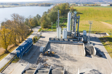 Asphalt production factory near town Prague in Czechia.
Equipment for production of asphalt, cement and concrete. Concrete plant
