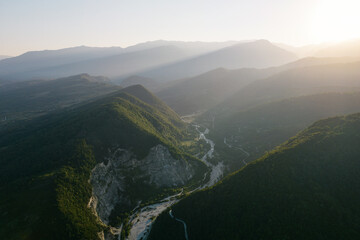 Beautiful sunrise in the mountains. Abkhazia