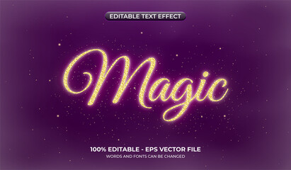 Magic text effect with glitter. Editable text on a dark purple background