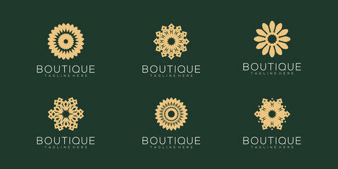set minimalistic rose flower logo design for yoga boutique and spa beauty cosmetics