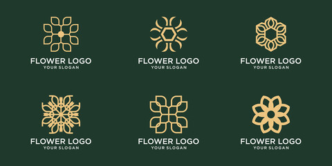 set minimalistic rose flower logo design for yoga boutique and spa beauty cosmetics
