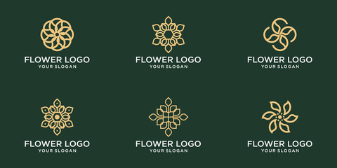 Fototapeta na wymiar set minimalistic rose flower logo design for yoga boutique and spa beauty cosmetics