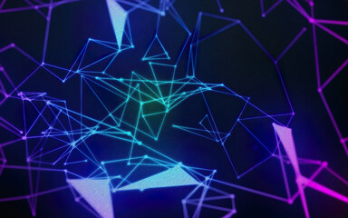 Fototapeta premium Abstract science background with particles and plexus connected lines. Network connection plexus structure forming with dots and lines.