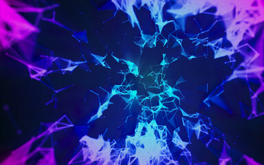 Abstract science background with particles and plexus connected lines. Network connection plexus structure forming with dots and lines.