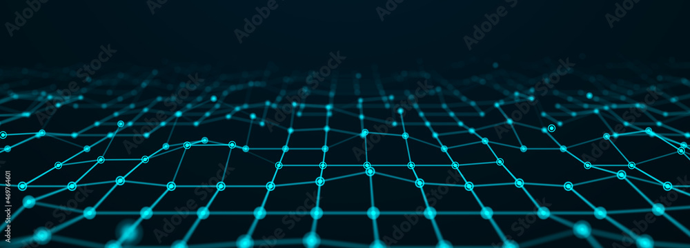 Leinwandbilder Corrupted network or connection. Abstract digital background of points and lines. Glowing plexus. Big data. Abstract technology science background. 3d rendering