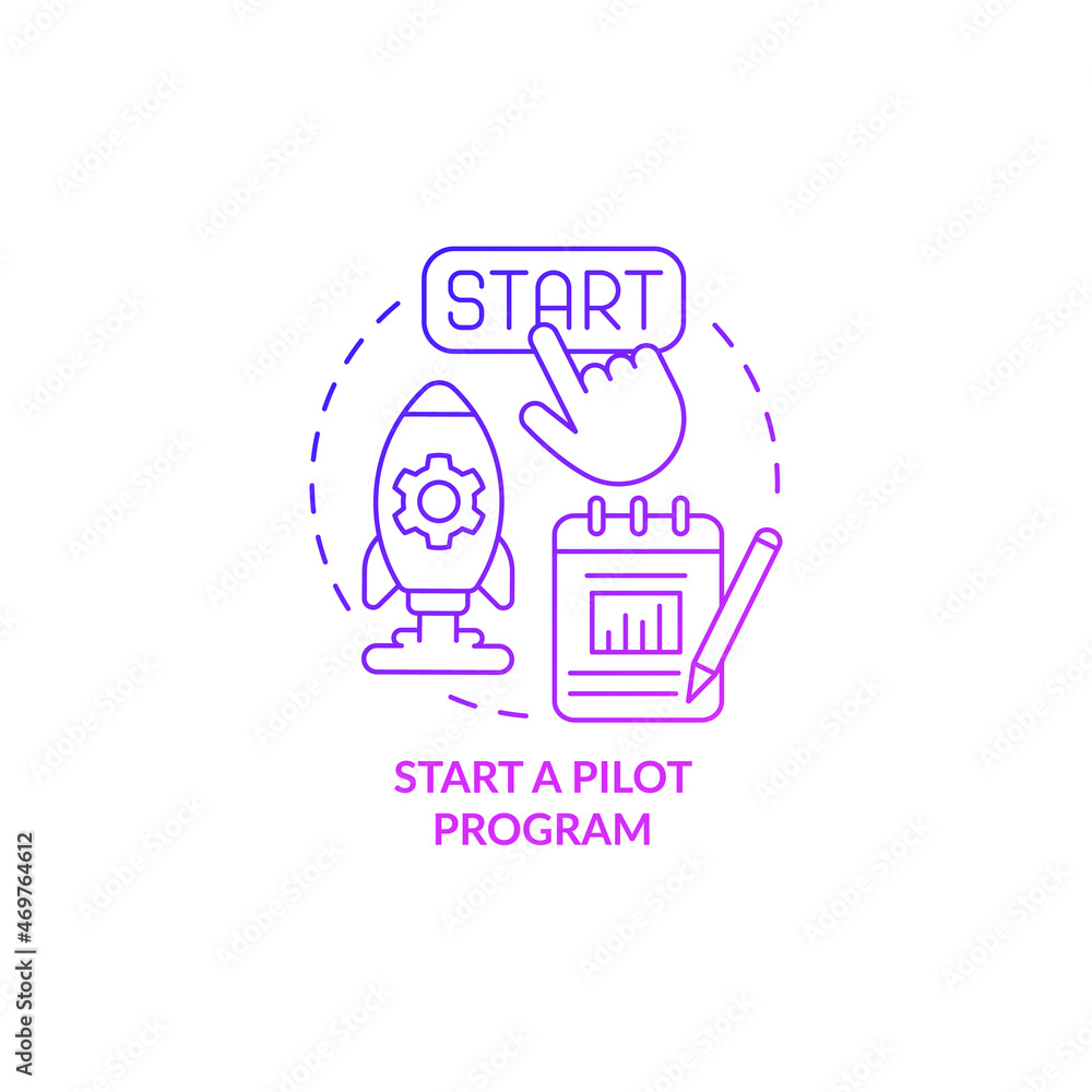 Poster initiate a pilot program concept icon. research new technology. launch short time project. short per