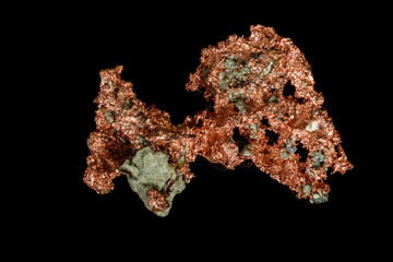 Macro stone metal metal copper in rock on black background