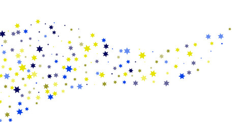 Bright yellow and blue stars scattered on a white background. Festive background. Design element. Vector illustration, EPS 10.