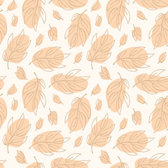 Floral silhouette vector seamless pattern. Floral vector pattern on beige background. 