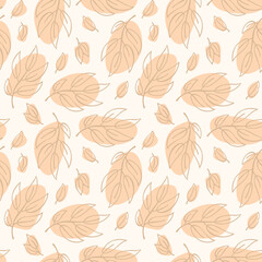 Floral silhouette vector seamless pattern. Floral vector pattern on beige background. 