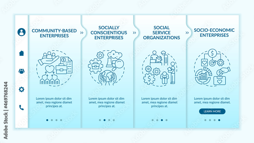 Aufkleber social entrepreneurship focus onboarding vector template. responsive mobile website with icons. web 