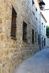 Traditional Spanish narrow cobbled street