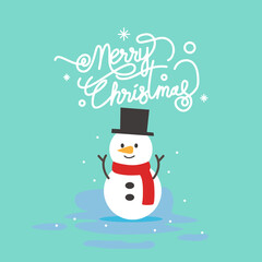 Illustration snowman with lettering merry christmas
