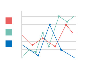 Area Charts. Line Graph chart. Coordinate system and growth lines connected by points. Vector illustration.