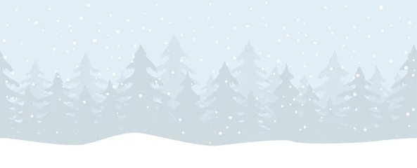 Fototapeten Weihnachtslandschaftshintergrund mit Tannen und Schneefällen © picoStudio