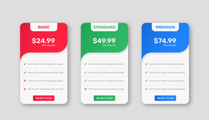 Pricing chart table comparison infographic Banner design