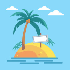 Fototapeta premium An islet with palms and a signpost