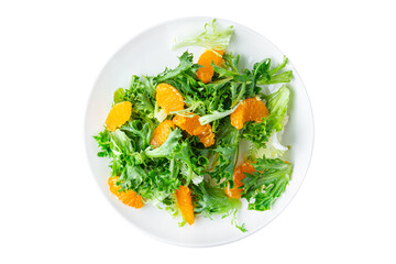 tangerine salad leaves green mix fresh citrus meal snack on the table copy space food background rustic. top view keto or paleo diet veggie vegan or vegetarian food no meat