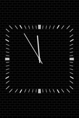Obraz premium Black and White Clock Isolated on Brick Wall Background. Bright Symbol of Deadline. Raster. 3D Illustration