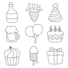 Set element doodle decoration birthday isolated on white background. vector illustration.