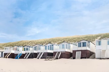Schilderijen op glas Beach houses on the beach of Wijk aan Zee, Noord-Holland Province, The Netherlands © Holland-PhotostockNL
