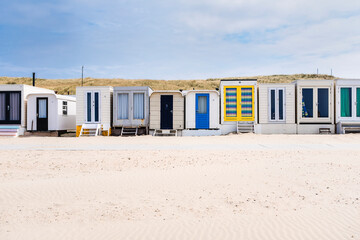 Beach houses on the beach of Wijk aan Zee, Noord-Holland Province, The Netherlands