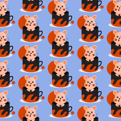 Seamless pattern inside cup animal cat design