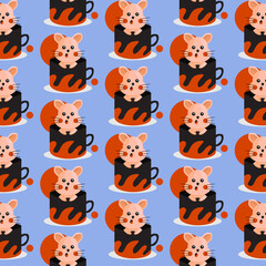 Naklejka premium Seamless pattern inside cup animal cat design