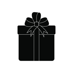 gift icon, box tied with ribbon with bow, black outline isolated on white background, vector illustration