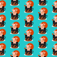 Seamless pattern inside cup animal cow design