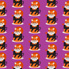 Seamless pattern inside cup animal fox design