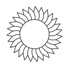 sunflower flower, black outline isolated on white background, radial design element, sun symbol, flat illustration, icon