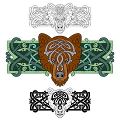 Set of banners in Celtic style.Banners with animal muzzle.