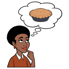 Woman thinking about Pie - A cartoon illustration of a Woman thinking about baking a Pie.