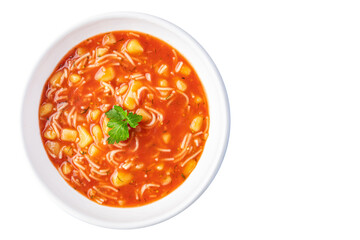 tomato soup pasta red first course dish meal snack copy space food background rustic