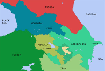 Karabakh conflict on the map of the South Caucasus - obrazy, fototapety, plakaty