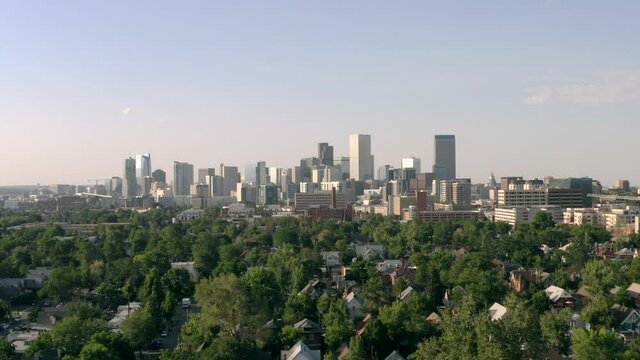 Denver City Skyline Tracking Backward Medium View