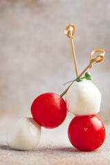 mozzarella and tomato salad canapes caprese on a skewer meal snack copy space food background rustic